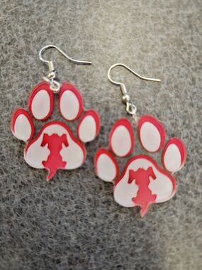 Red & White Paw Print Dangle Earrings